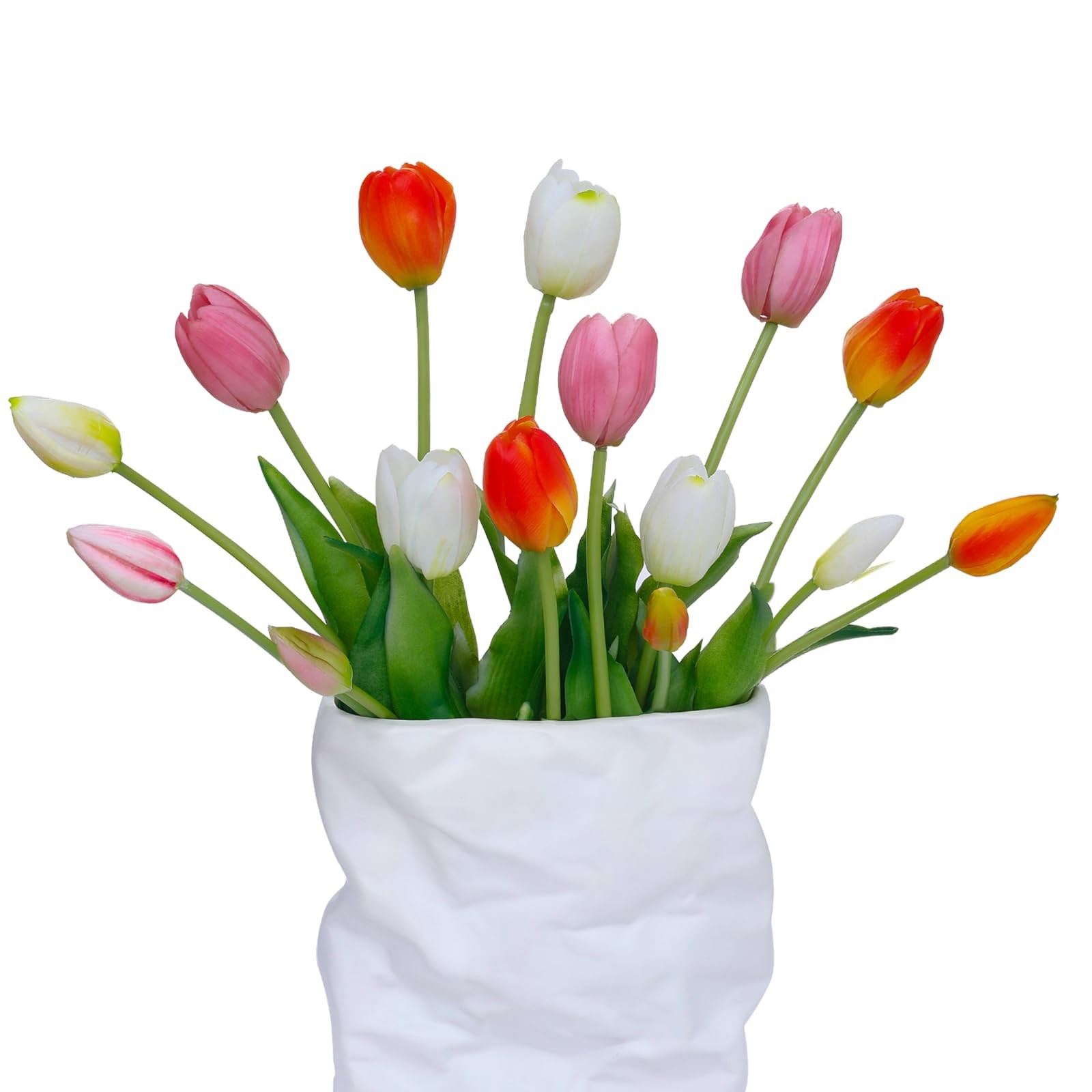 LINSIE 15 Pcs White-Orange-Light Purple Artificial Tulips Fake Flowers, Premi…