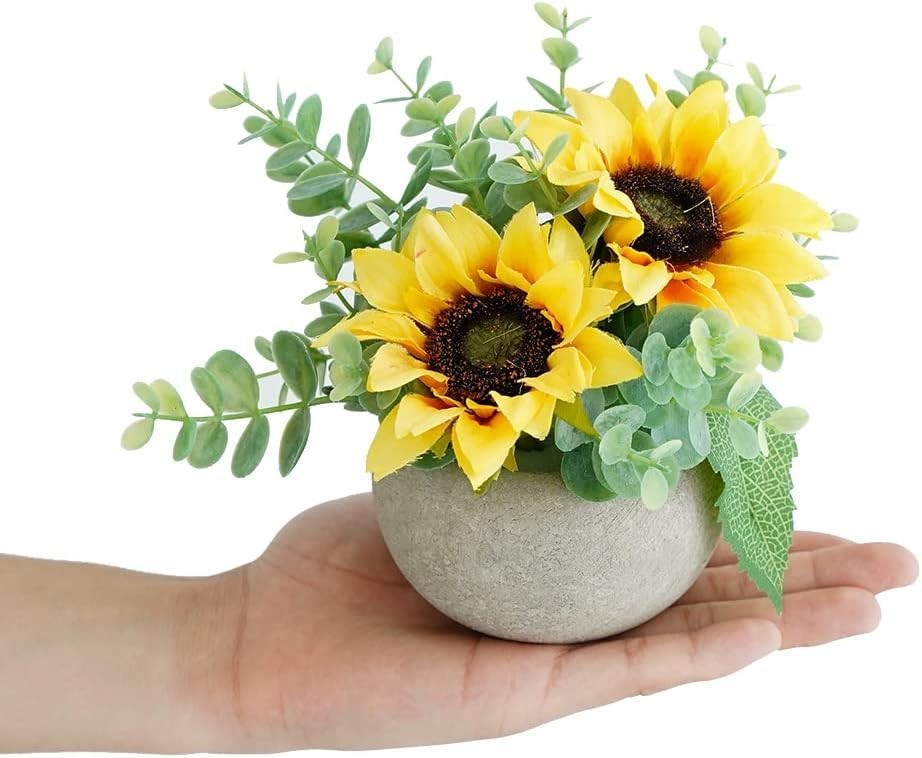 Bright Yellow Artificial Sunflower Decor in Pot – Vibrant, Low-Maintenance In…