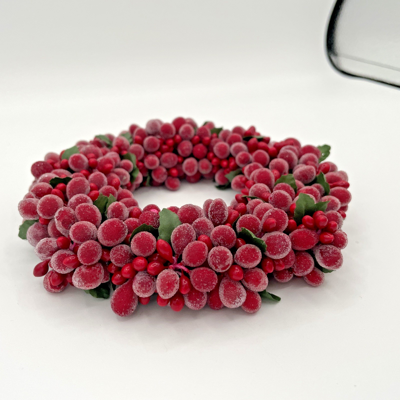 Small Wreath – Candle Ring – Red Frosted and Unfrosted Berries – 6 In.