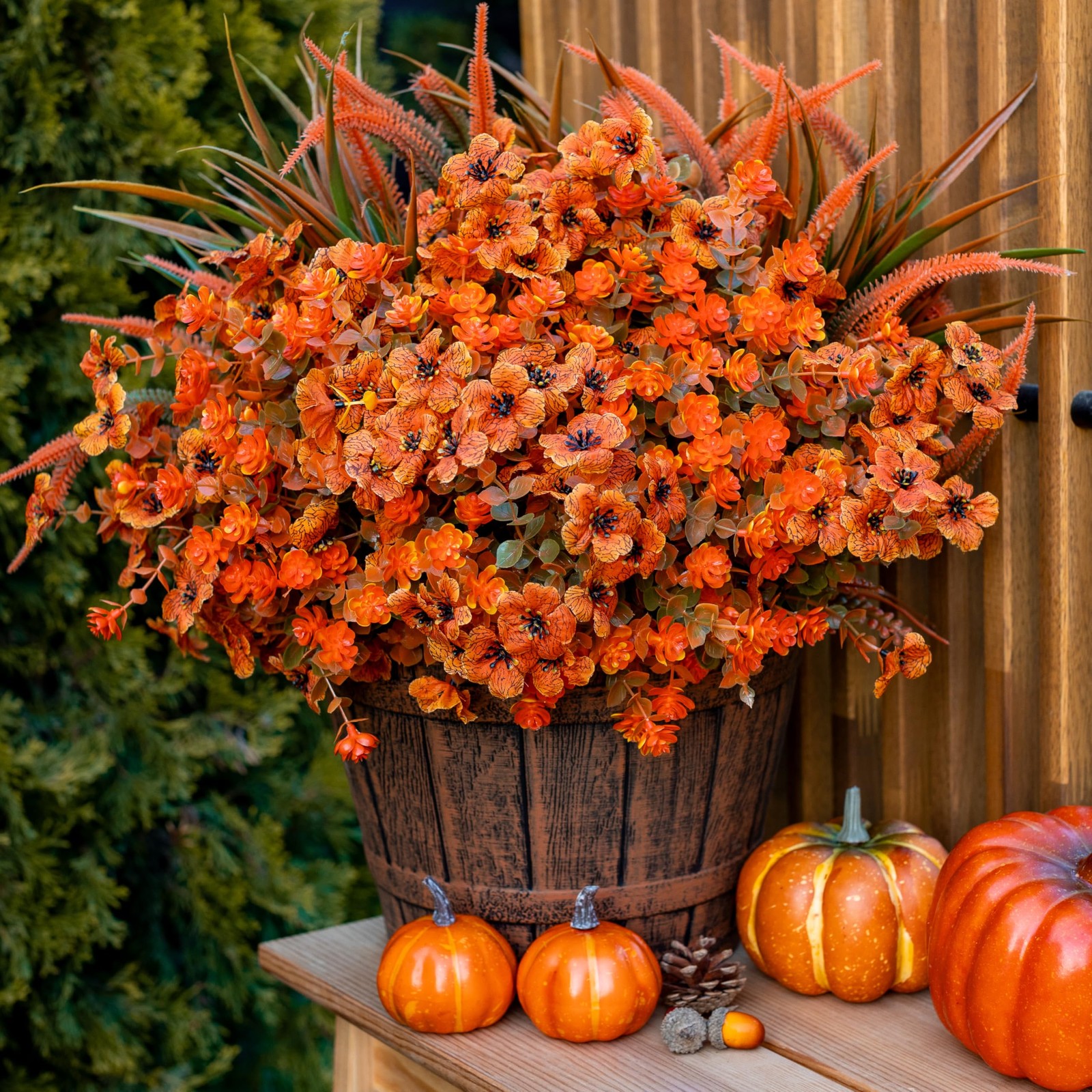 Artificial Fall Flowers for Outdoors Fake Mums – 16 Bundles Faux Fall Decor P…