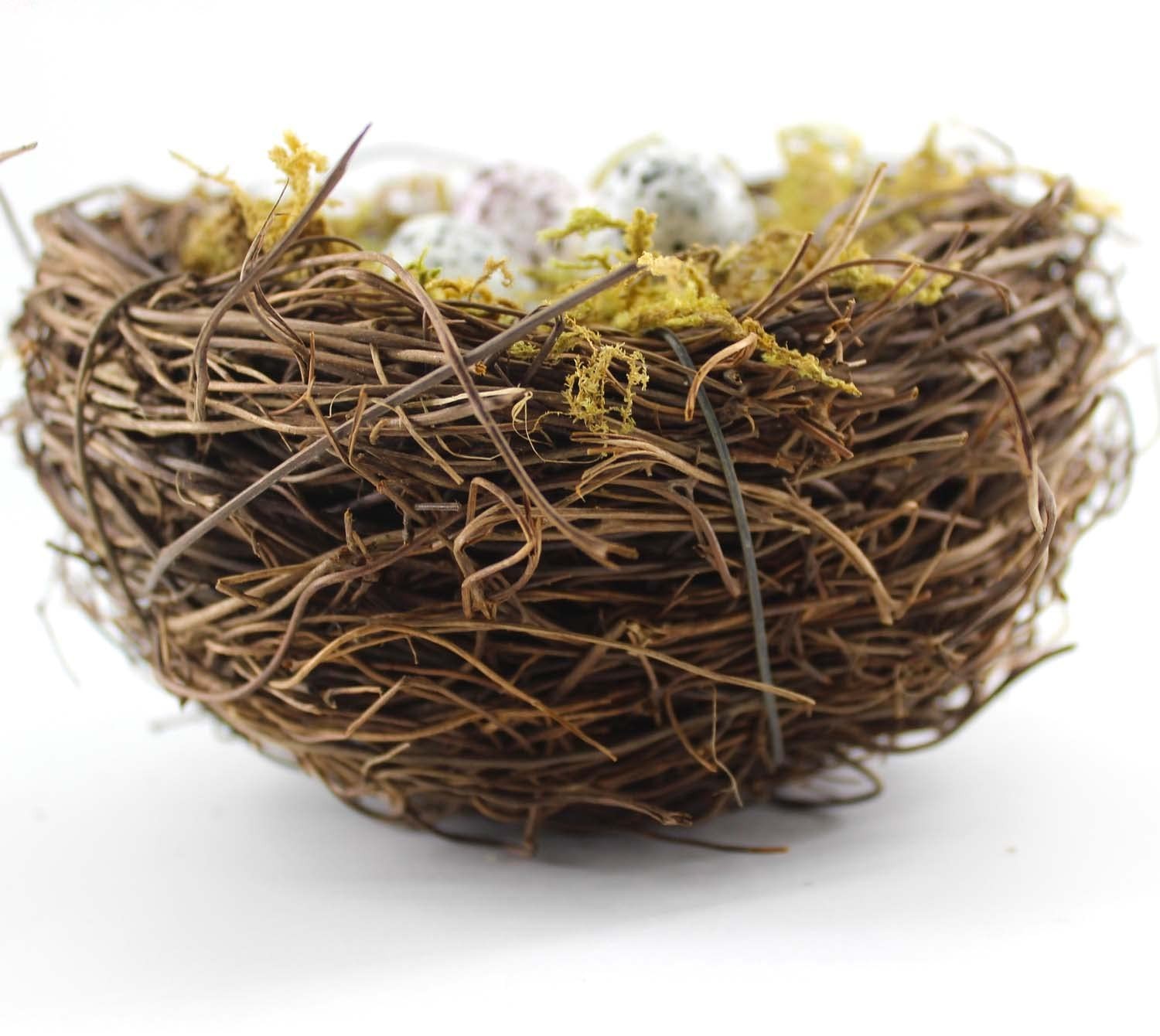 Handmade Artificial Birds Nest Set – 4PCS Rattan Nests with 12 Eggs & Moss for E