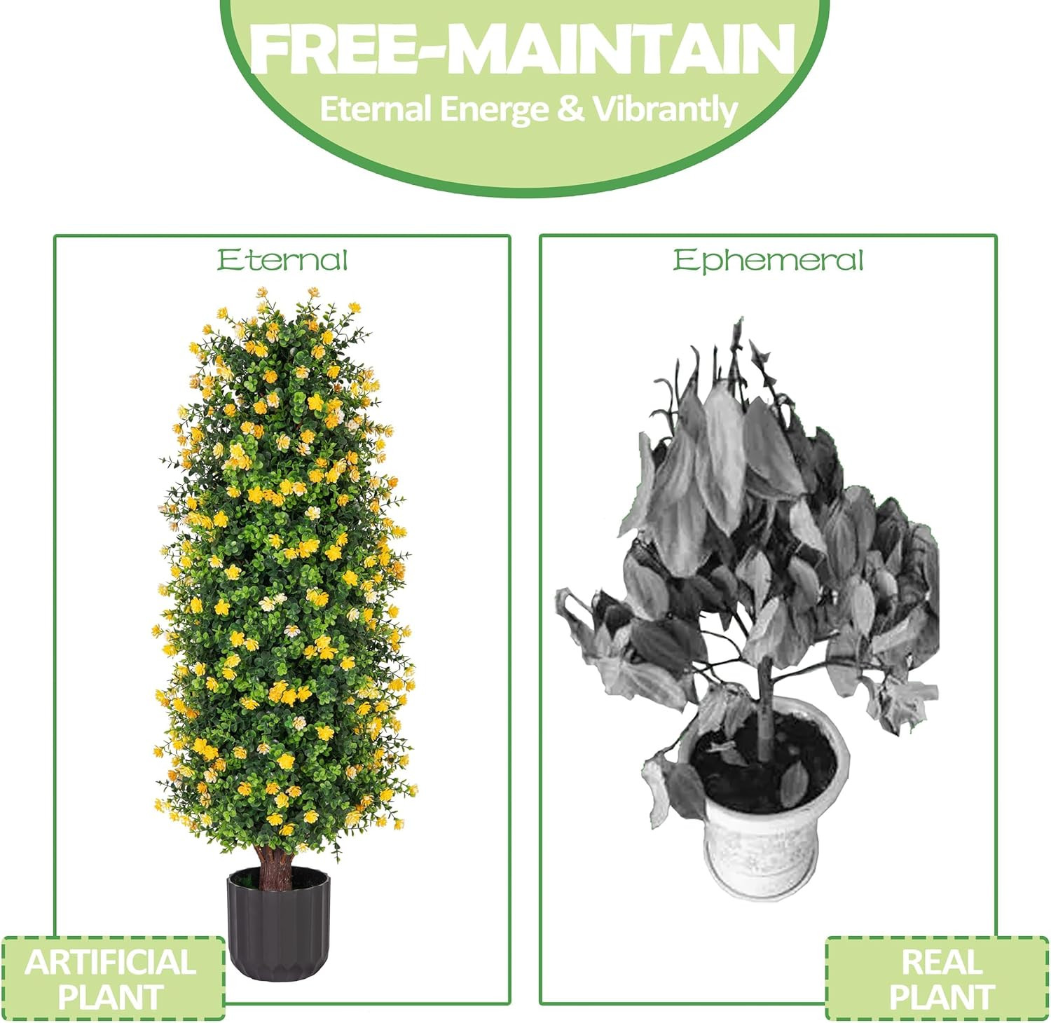 2 Pack 3FT Yellow Artificial Rose Tree – Faux Floral Plant for Home & Office