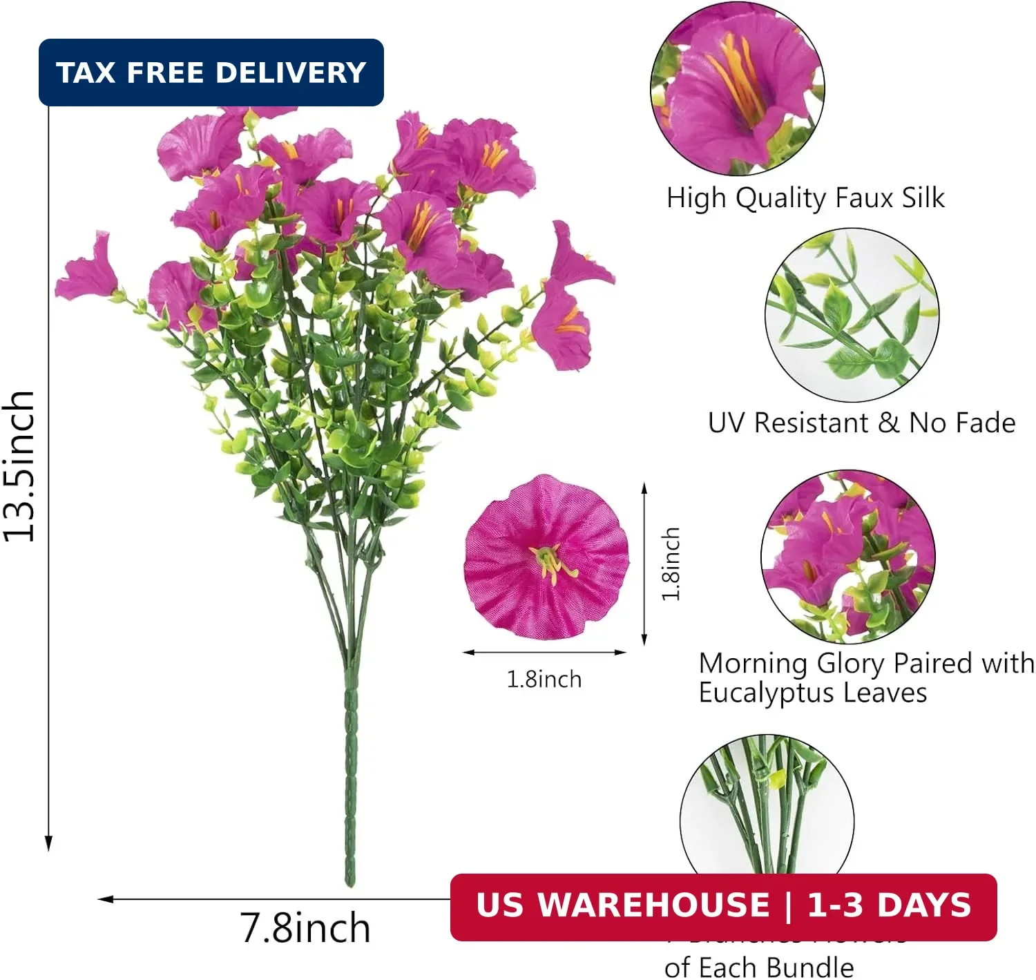 BSGlobal 12 Bundles Artificial Flowers for Outdoors Decoration, Faux Silk Mornin