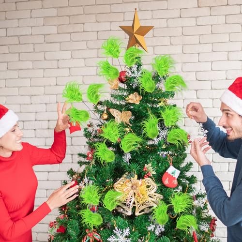 6 Pcs Lime Green Furry Christmas Tree Picks Decoration 16″ Lime Green