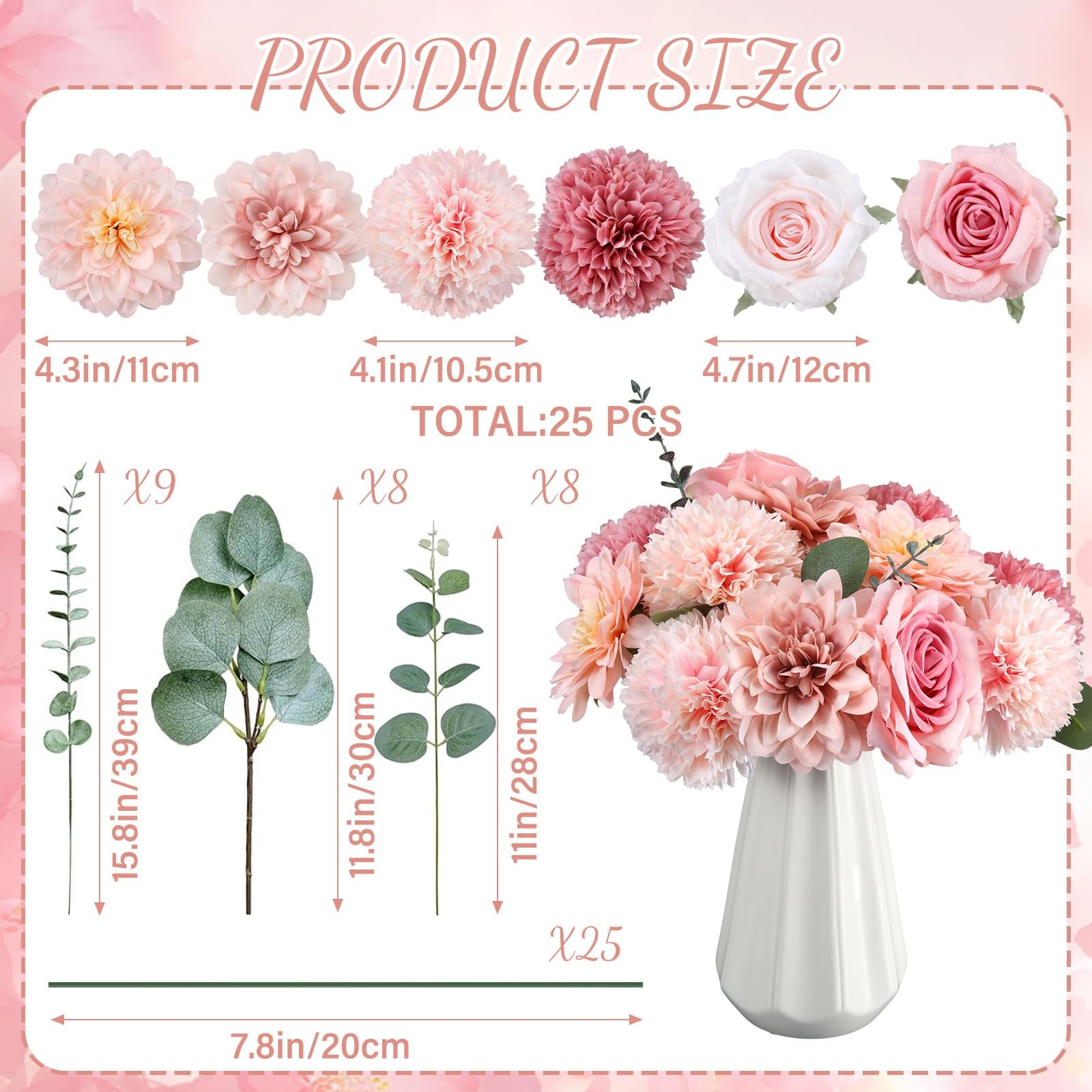 50 Pcs Fake Artificial Flowers with Stem Eucalyptus Leaves Silk Fake Flowers …