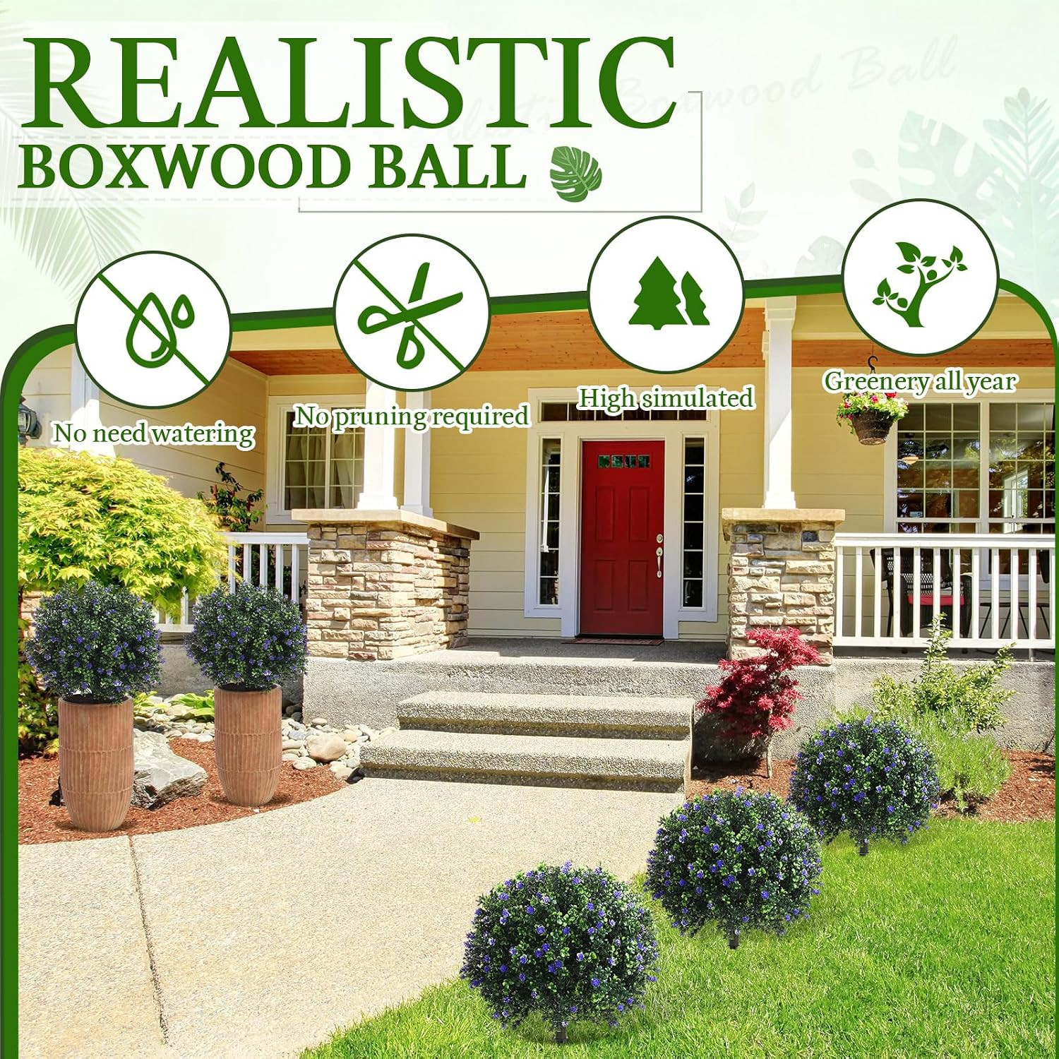 Yunlly Set of 2 Artificial Boxwood Topiary Ball Tree Fake Bushes Shrubs Outdoor