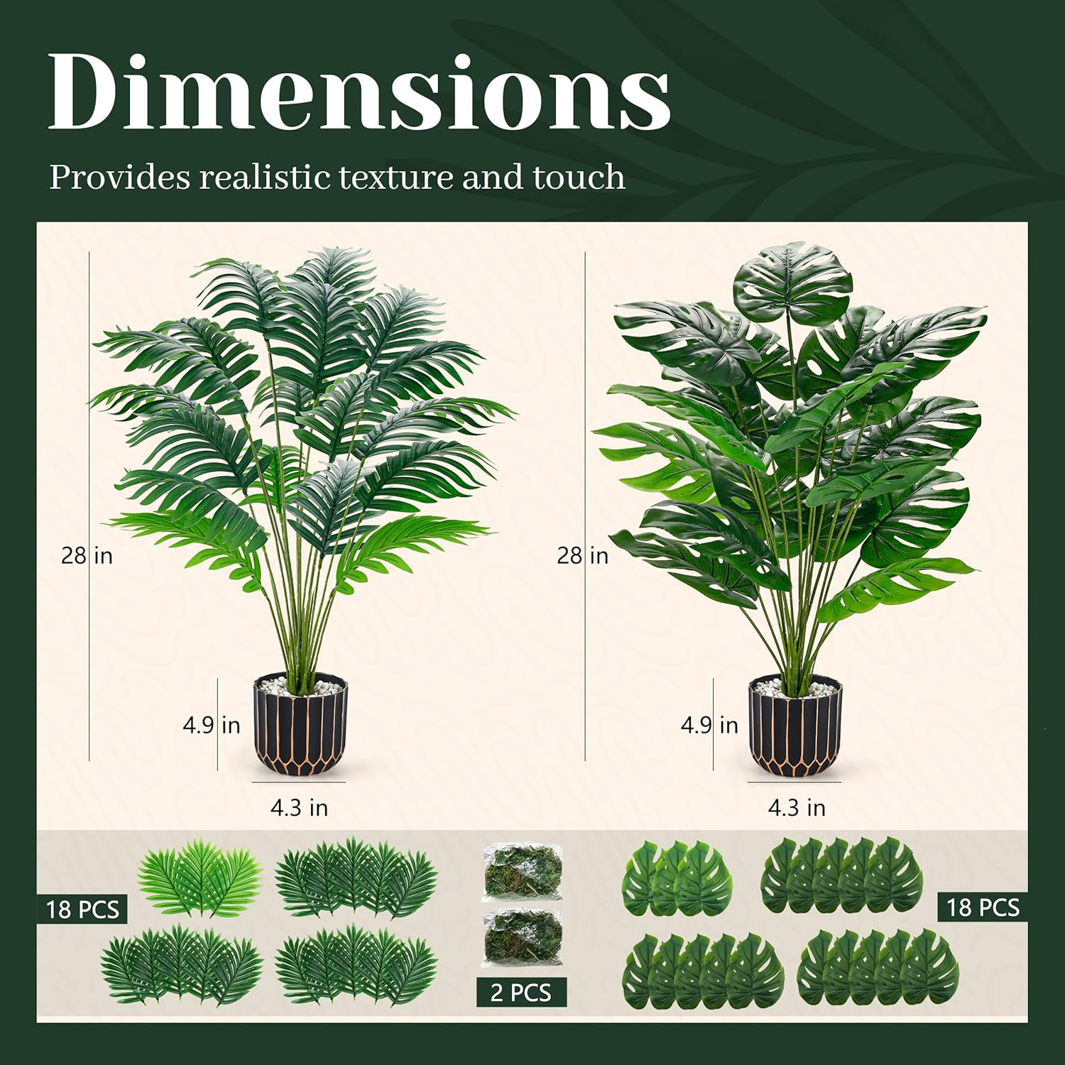 28″ Fake Palm Tree Large Artificial Potted Monstera Plants Indoor for Home Porch