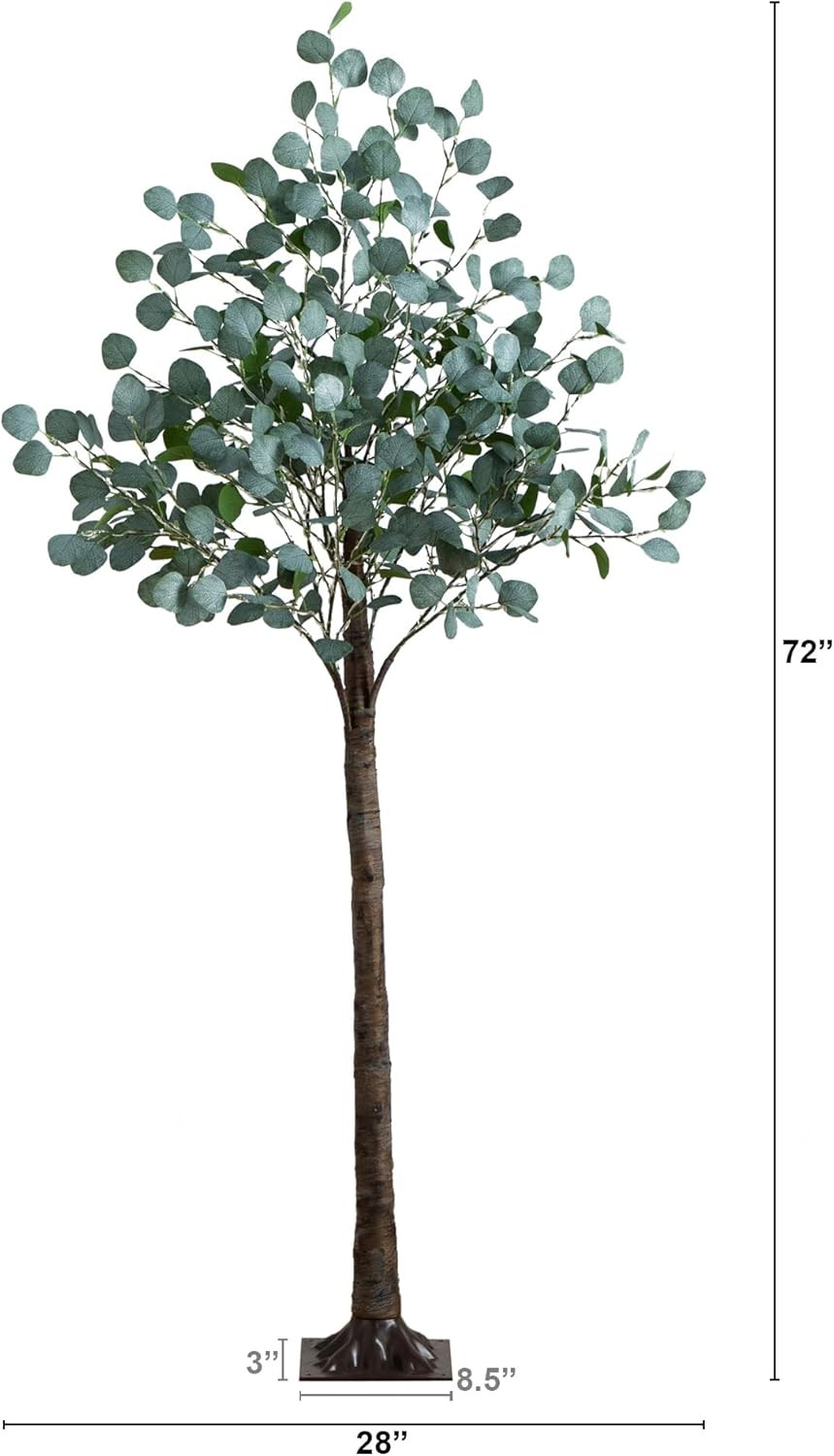 6FT Lighted Faux Eucalyptus Tree with 420 Warm White LED Lights for Home Décor