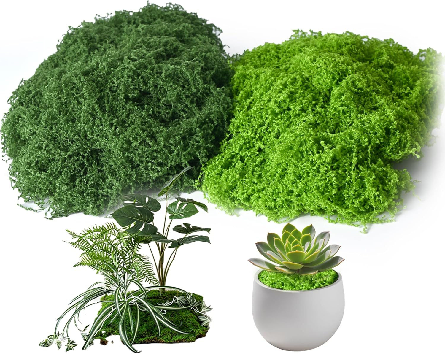 Fake Moss for Plants Indoor, 3.5OZ Dual-Color Artificial Moss for Crafts, Realis