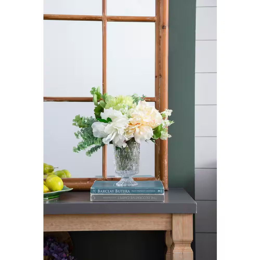 4-Pack 14 In. White Indoor Artificial Vibrant Peony Flower with Lifelike Petal,