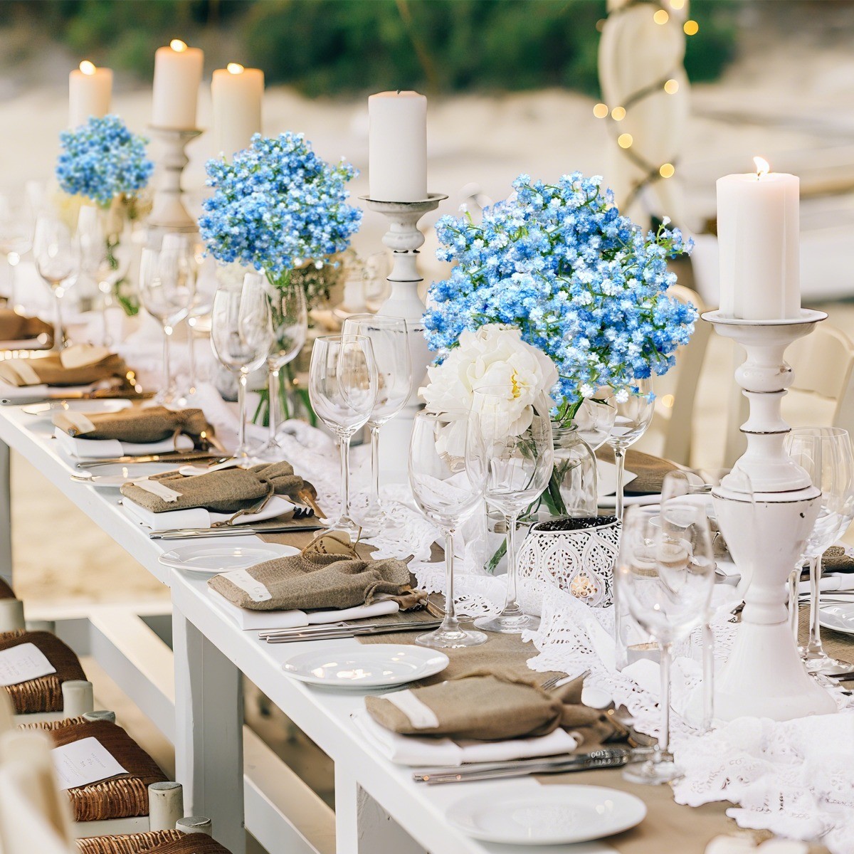 18Pcs Blue Babys Breath Artificial Flowers Gypsophila Bouquet Wedding Decor