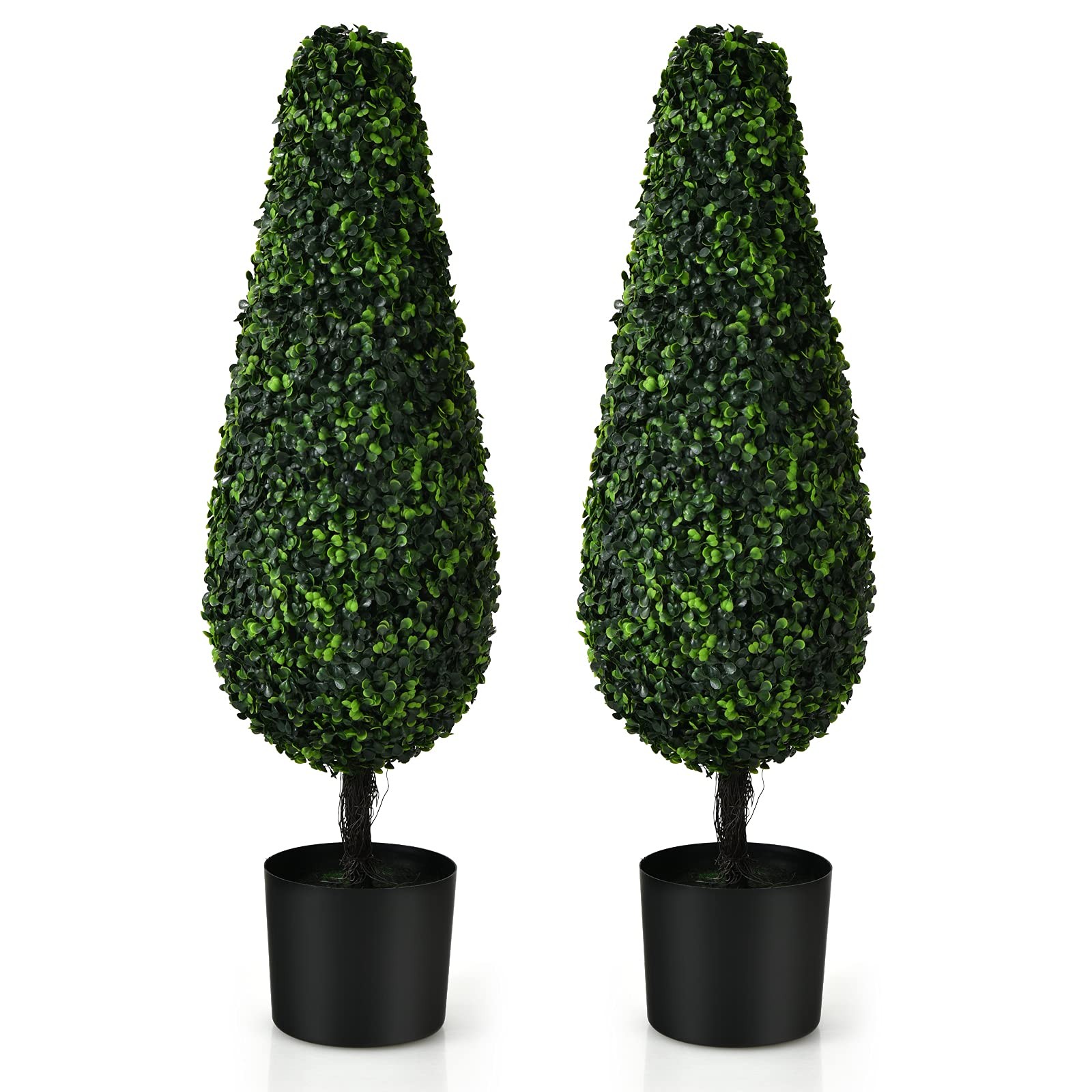 3ft Artificial Boxwood Tower Topiary Trees, 2 Pack Faux Decorative Plants in Pot