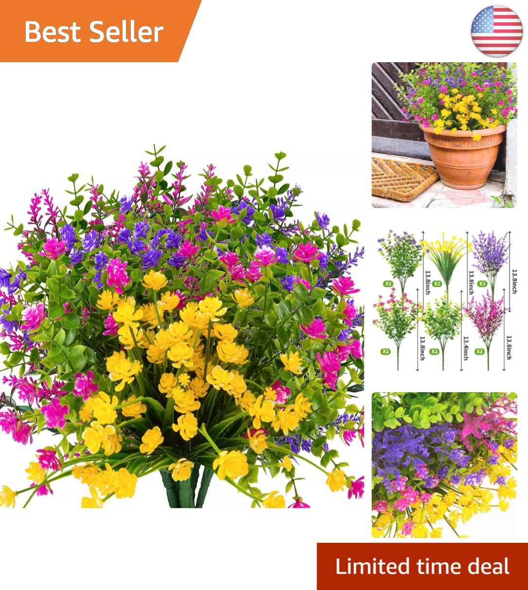 12 Bundles UV Resistant Faux Flowers – Elegant Eco-Friendly Decorations