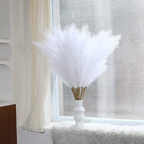 8 Pcs 45 inch Tall Faux Pampas Grass Decor, Large Artificial Pompous White