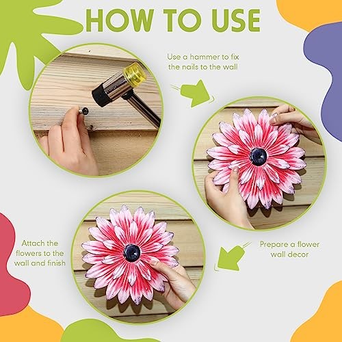 9 Pcs Metal Flower Wall Art Hanging 3D Daisy Decor Metal 8 Inch Bright Color