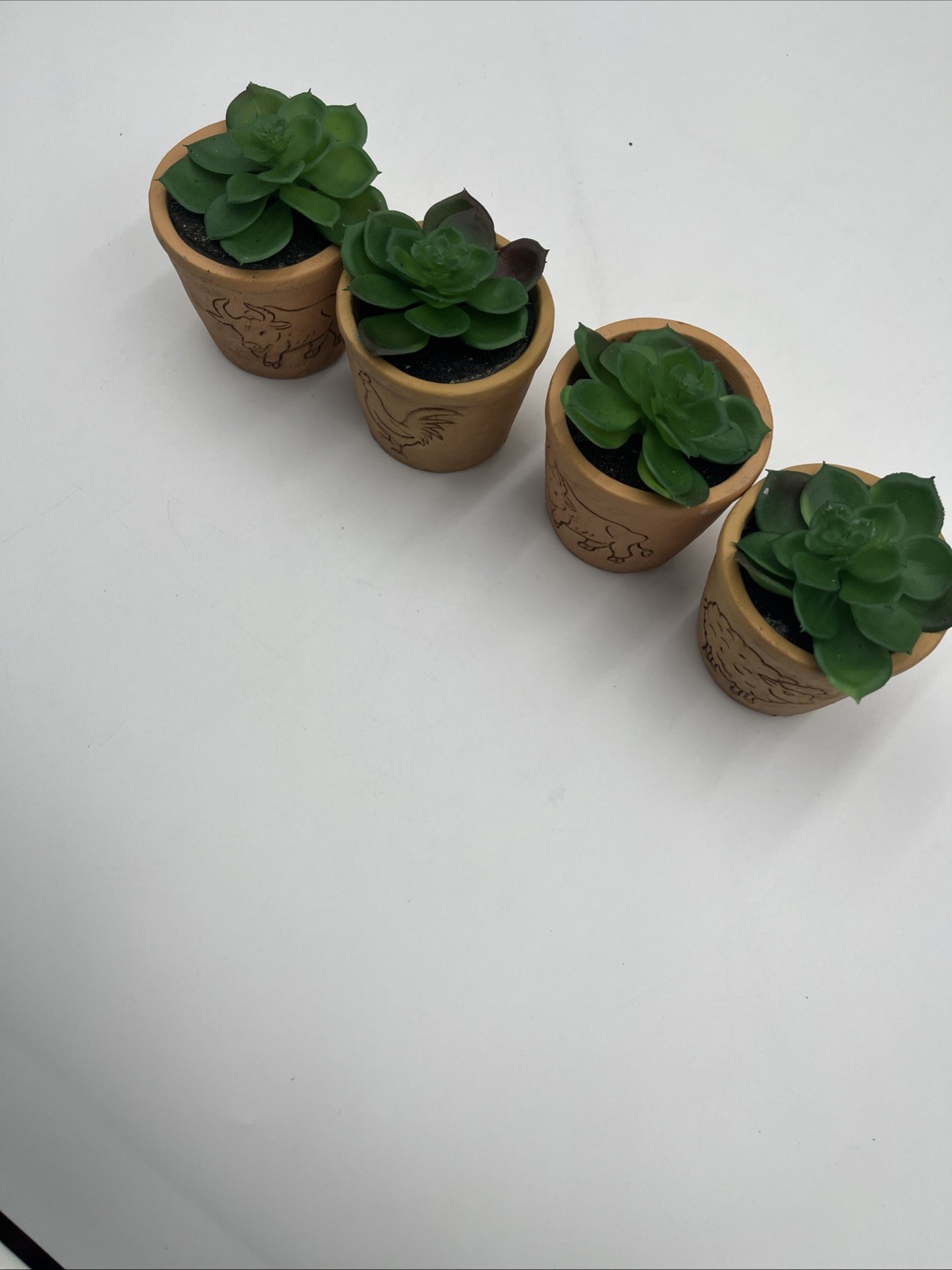 Cute Farm style Tan Clay Potted Fake Flower 4 Pc