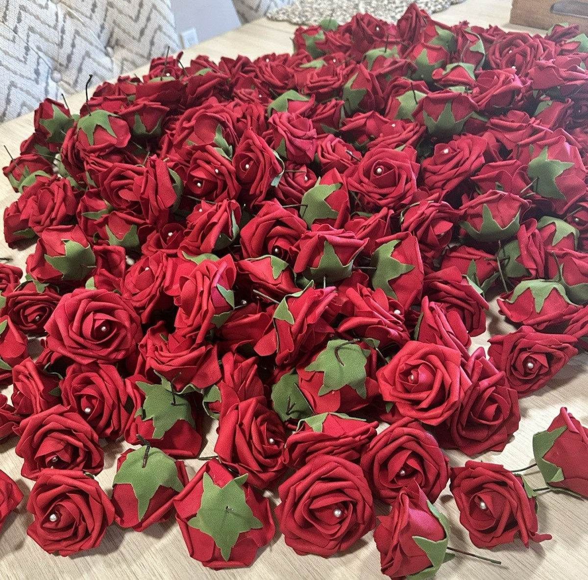 Artificial Flowers 113 Pcs Real Looking Red Foam Fake Roses with Stems