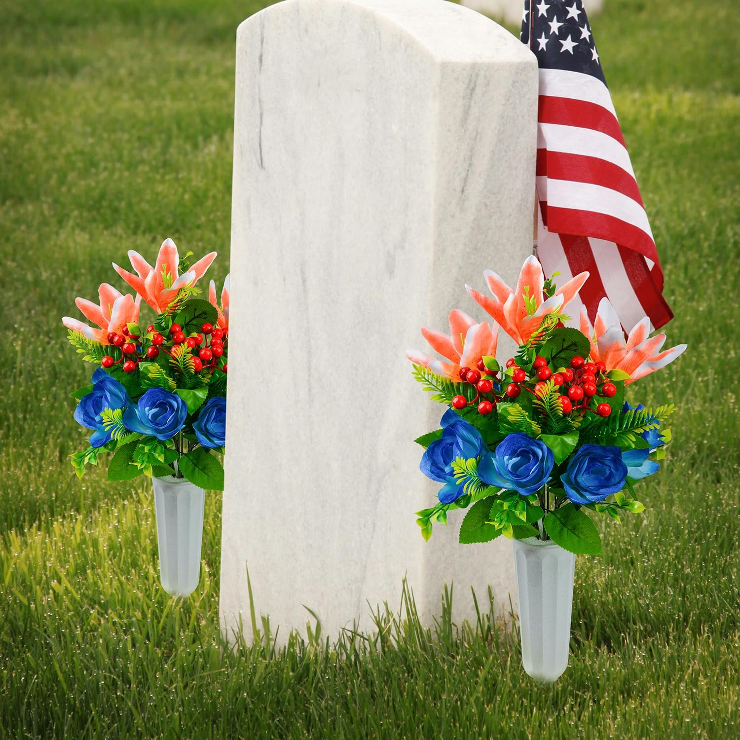Artificial Cemetery Flowers for Grave, Set of 2 Artificial Memorial Flowers with