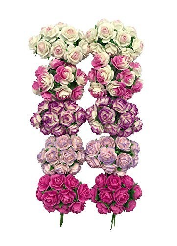100 PCS Mini Mulberry Paper Roses 15-18mm Mixed Pink for Scrapbooking Wedding
