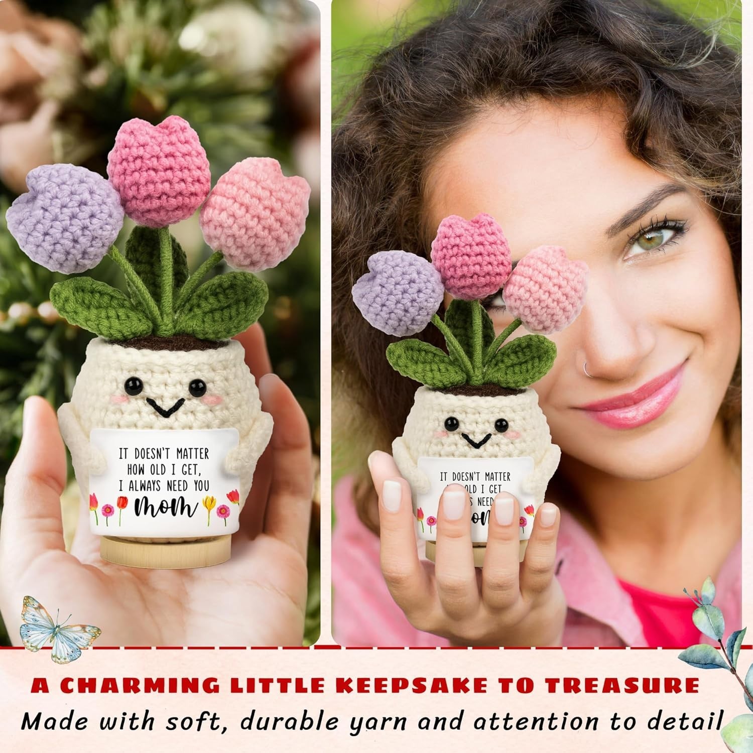 Cute Mothers Day Gift for Mom Crochet Tulip Doll Knitted Flower Birthday Gift Ma