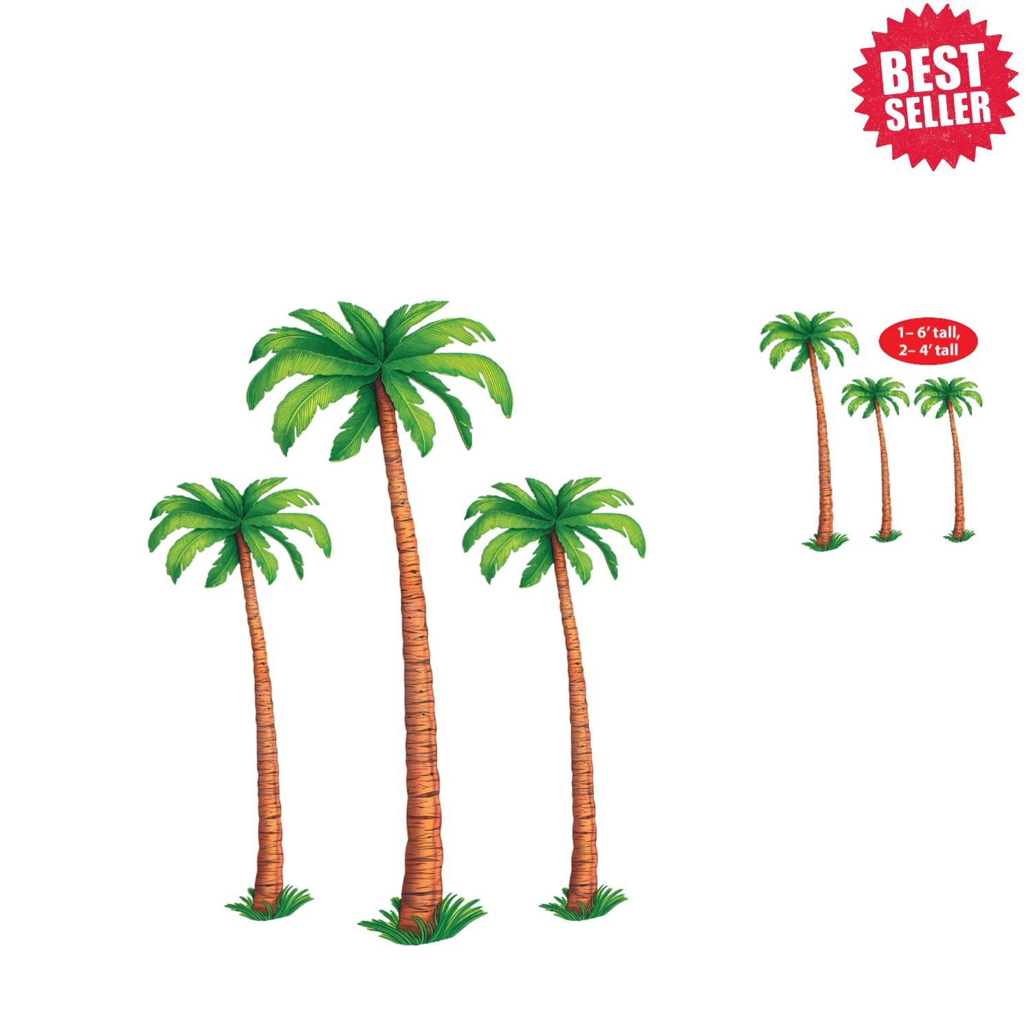 Tropical Palm Tree Cutouts – 3 Count, 2x 4’ & 1x 6’ Wall Decorations