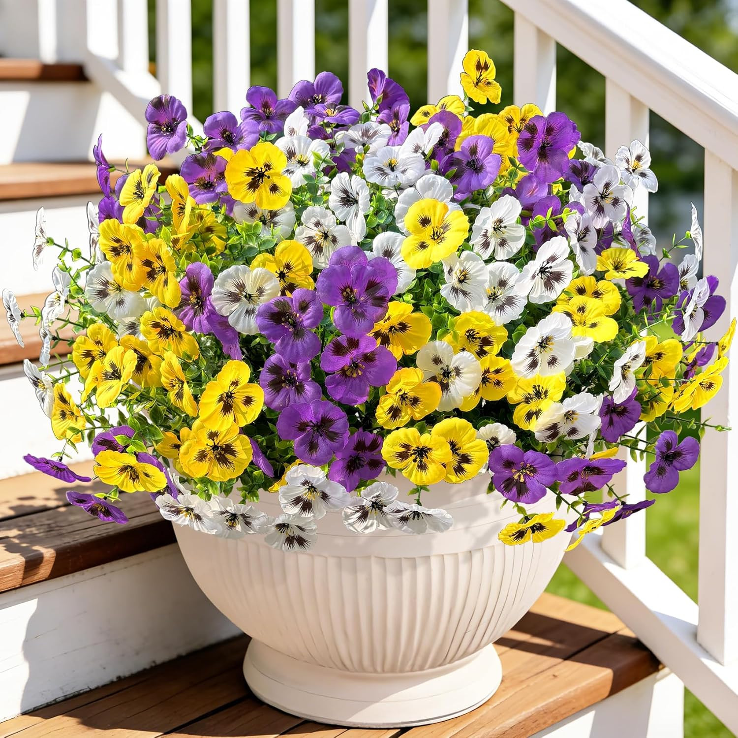 Ouddy Decor 20 Bundles Artificial Pansy Flowers for Outdoors, Fake Silk Flowers