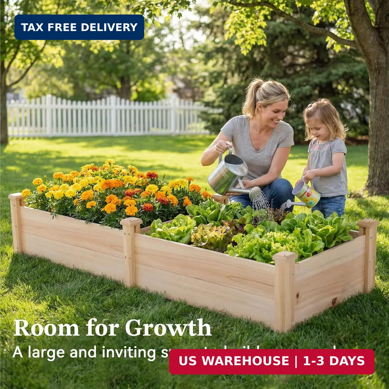 8×2ft Wooden Horticulture Raised Garden Bed Divisible Elevated Planting Planter