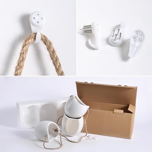 Ceramic Wall Planters with Hooks, Set of 3 Hanging Pocket Standard White