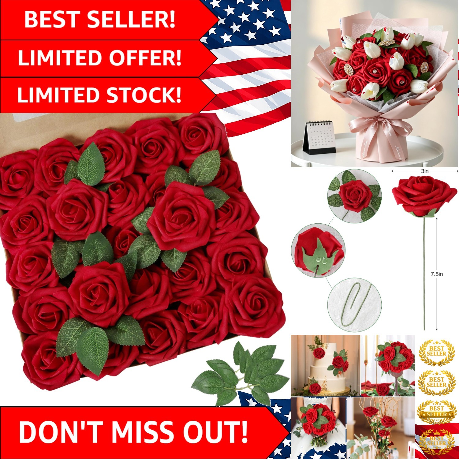 Hypoallergenic Foam Roses in Dark Red – 25pcs for Safe, Effortless Beauty