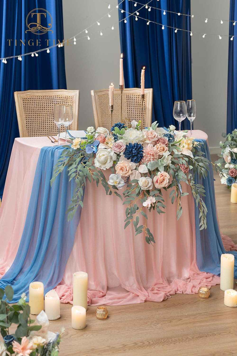 Dusty Rose & Navy Blue Flower Swag Set for Wedding Sweetheart Table Decor