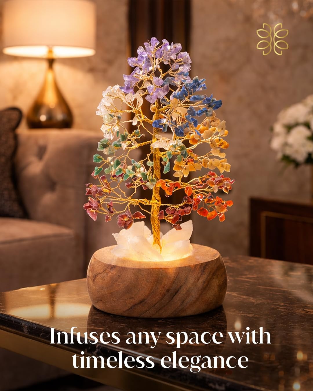 7 Chakra Crystal Tree of Life with Light, Handcrafted Gemstone Bonsai with Qu…