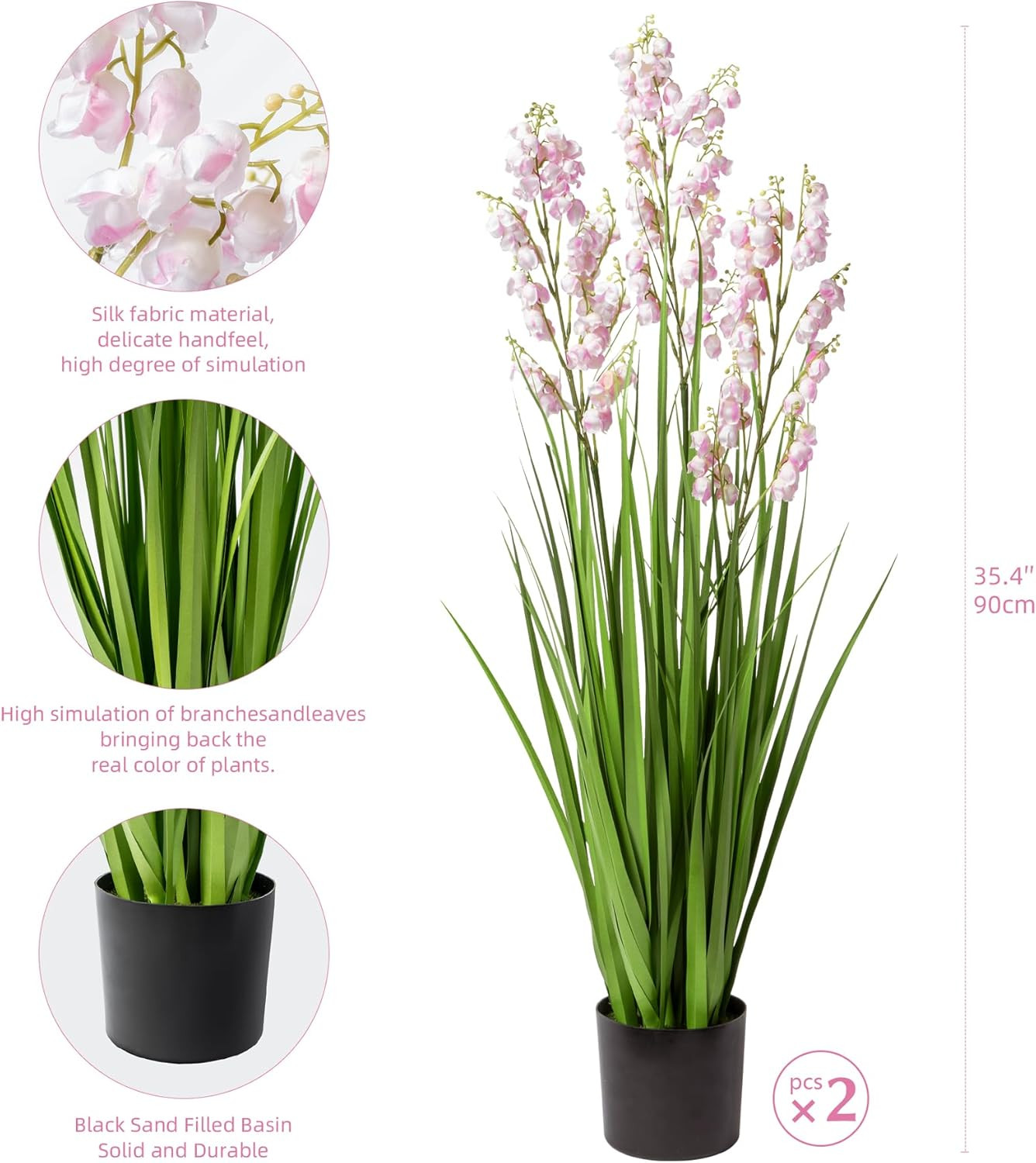 Artificial Pampas Grass – 36″ Pink Fake Plants for Indoor & Outdoor Decor (2Pcs)