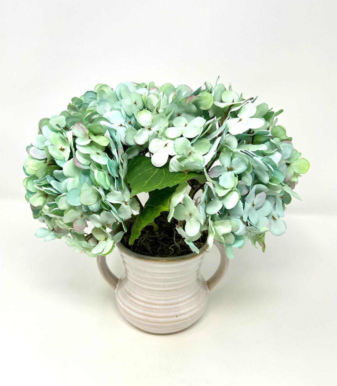 9″ Small Artificial Blue-Green Turquoise HYDRANGEA faux Silk flowers in White 2-