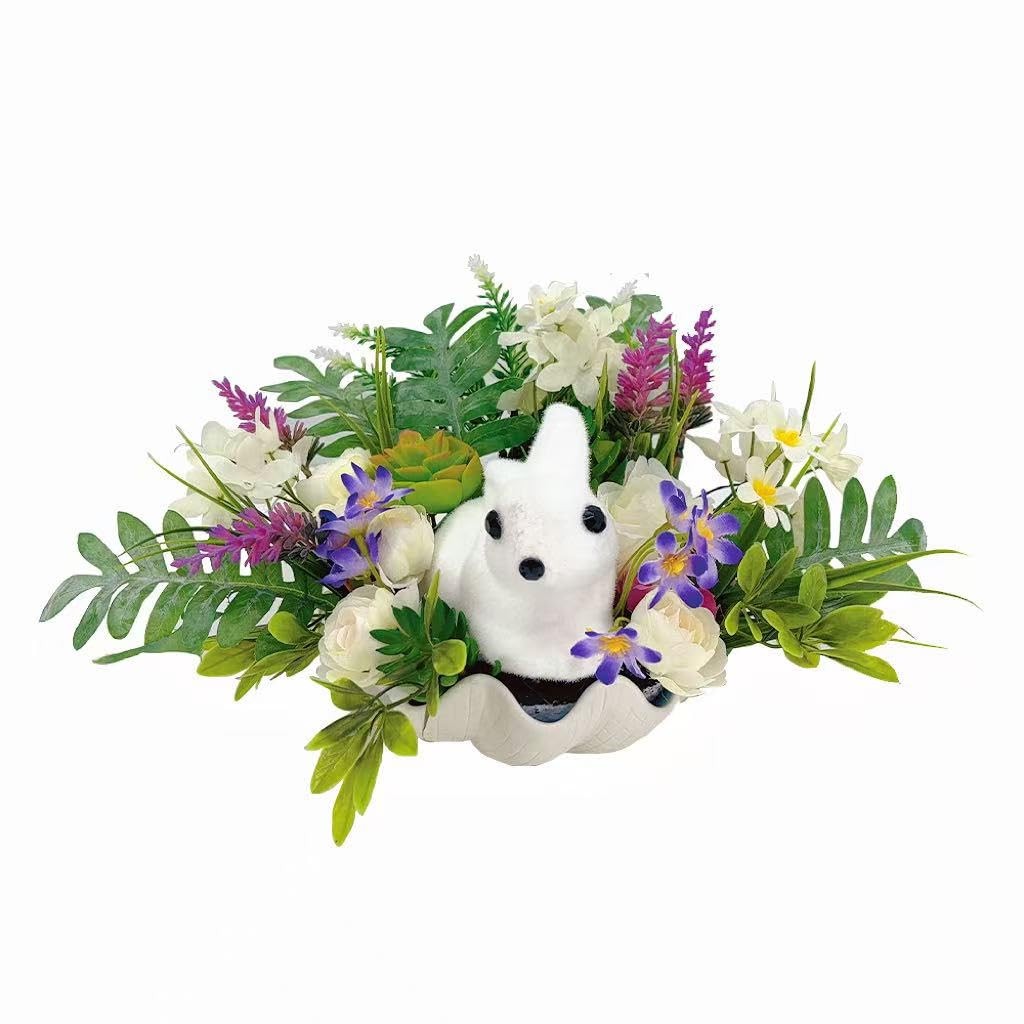 16 Inch Artificial Easter Bunny Floral Arrangement, Plush Bunny Easter Decor,…