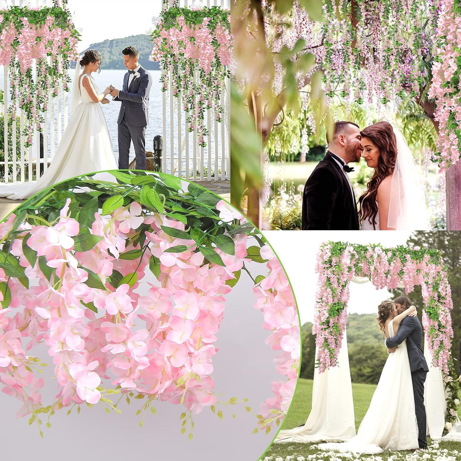 Wisteria Artificial Flowers Garland, 5Pcs Total 36FT Pink Wisteria Hanging Flowe