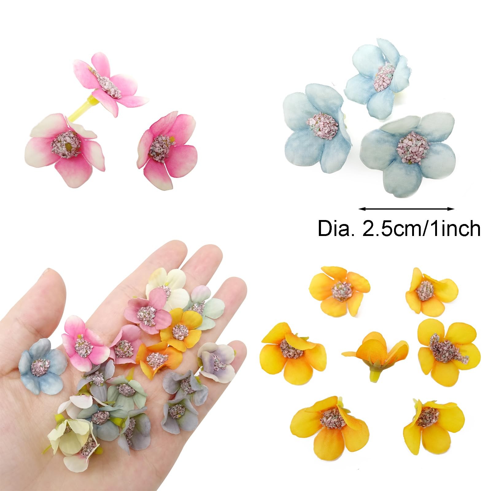 100PCS 2.5cm/1inch Assorted Colors Fabric Flower Heads Artificial Fake Flower…