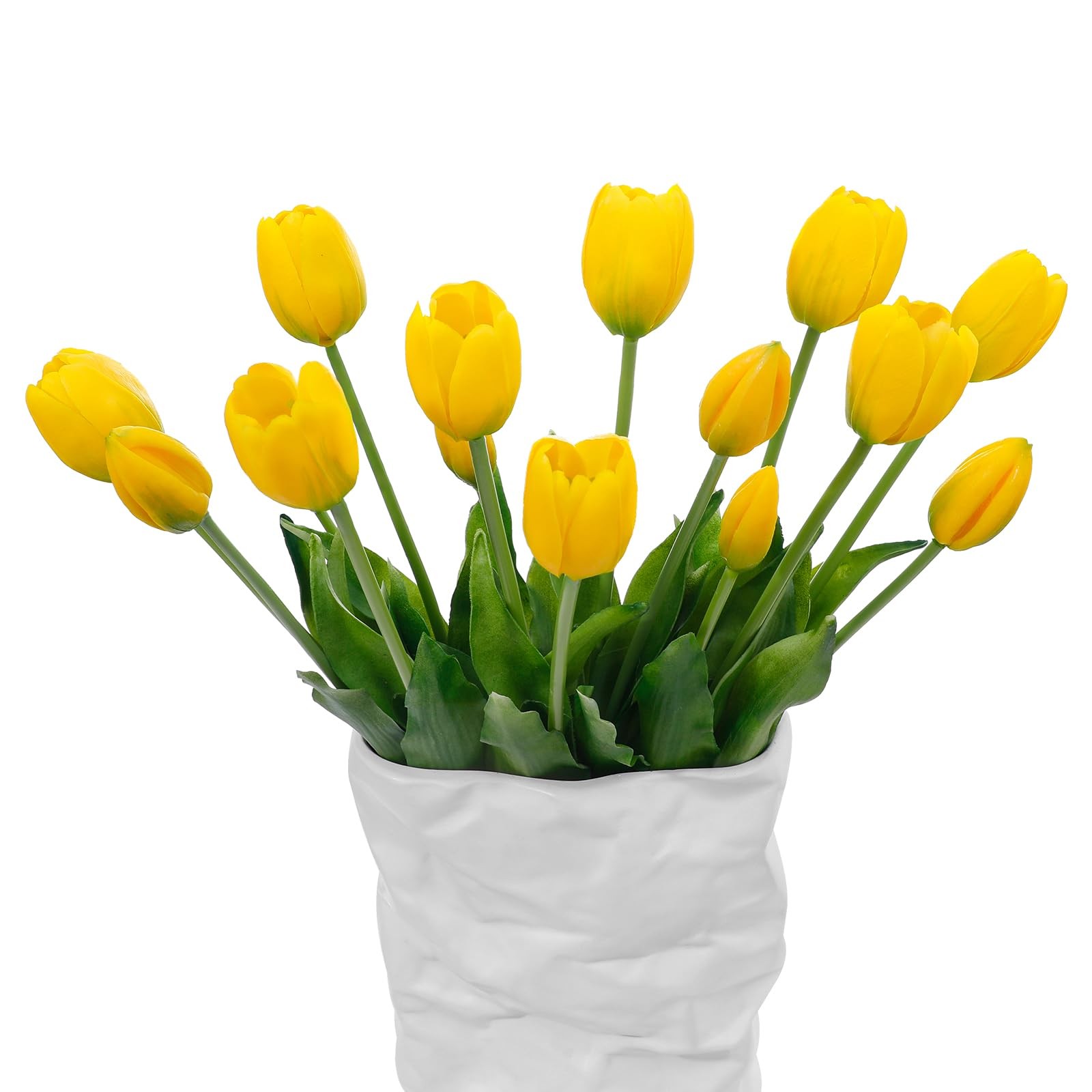 15 PCS Yellow Artificial Tulips Real Touch Latex Soft Faux Bouquets Room Decor