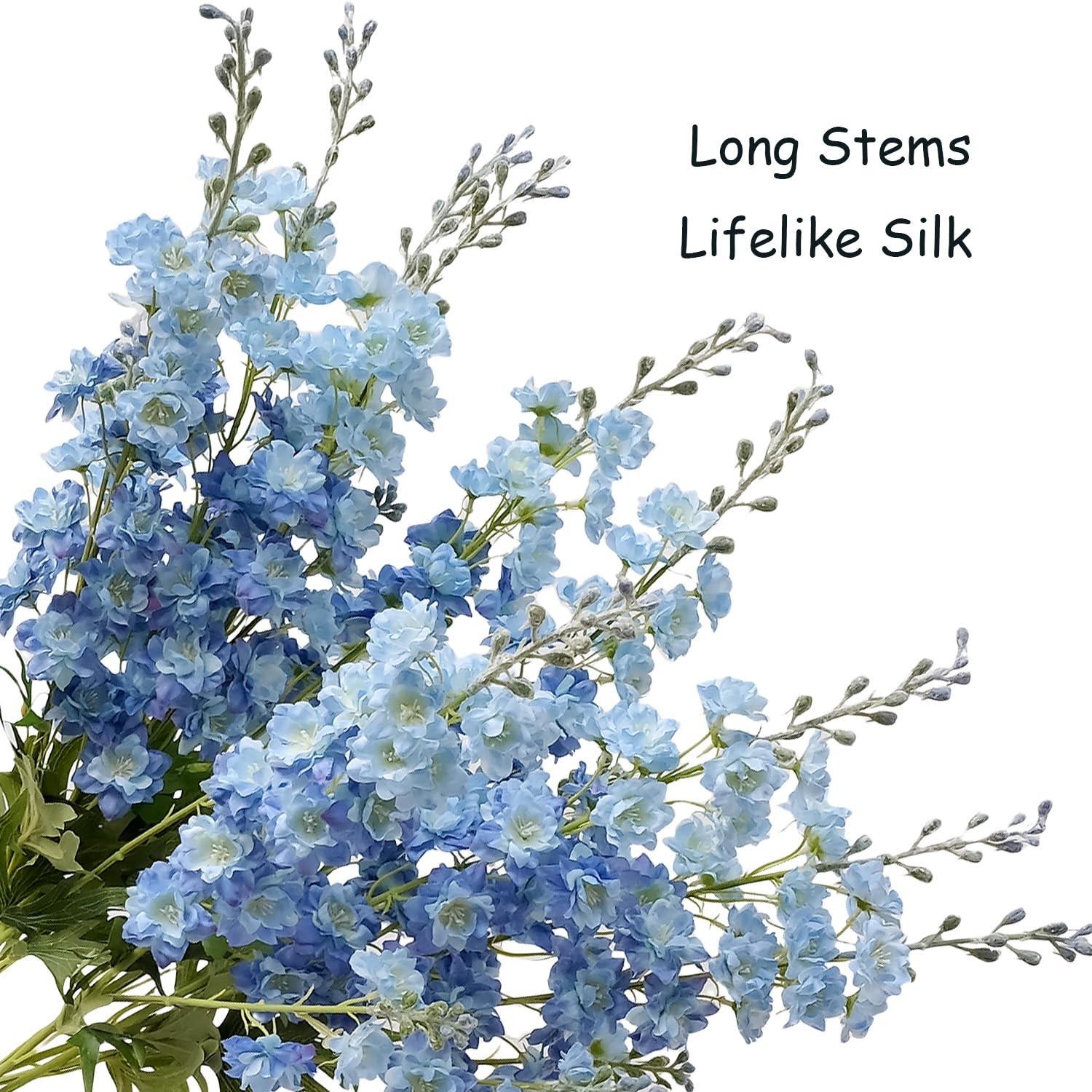 Blue Delphinium Artificial Flowers 34” Silk Flowers for Tall Floor Vase