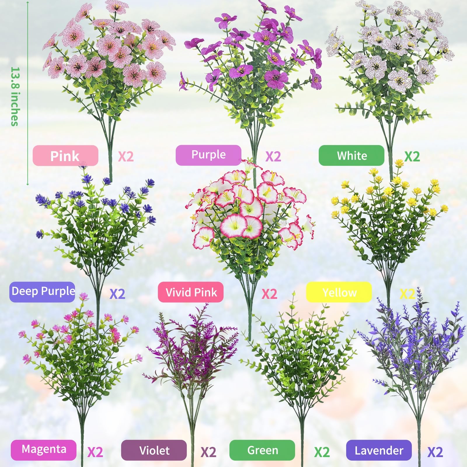20 Bundles Artificial Flowers for Outdoors – UV Resistant Realistic Fake Flow…