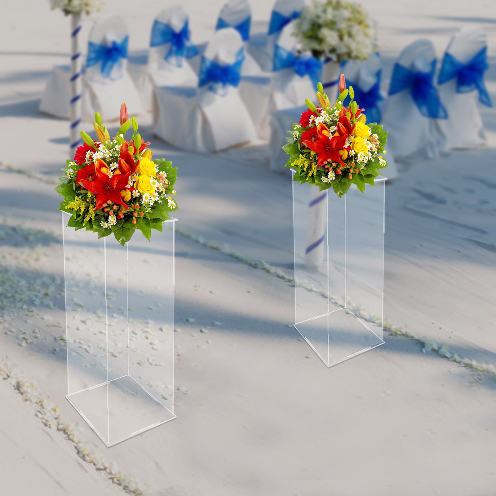 30*30*80cm Acrylic Flower Stand 2pcs Clear Display Flower Tower For Weddings