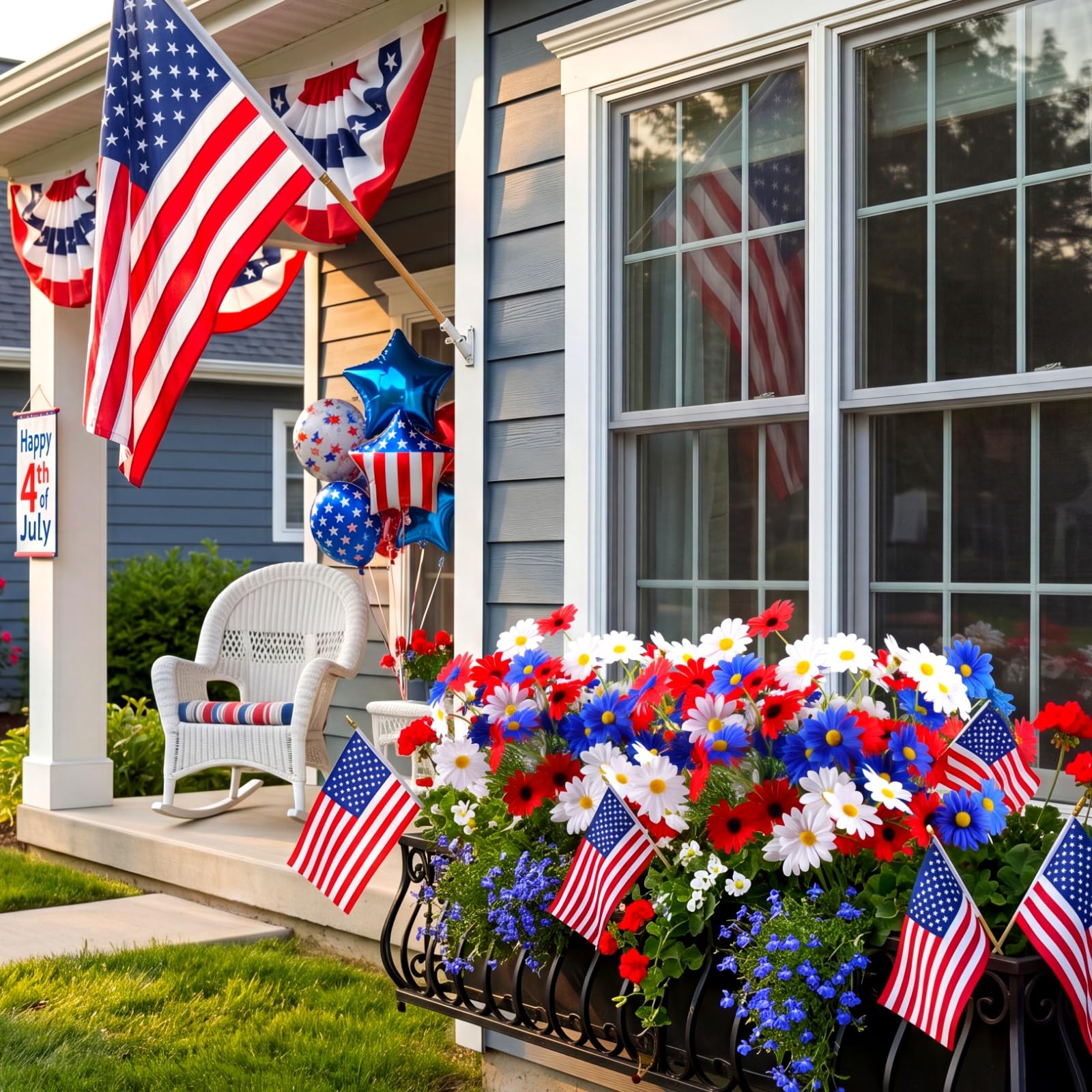 24 Pcs 4th of July Artificial Flowers Red Blue White Daisy Patriotic Decorati…