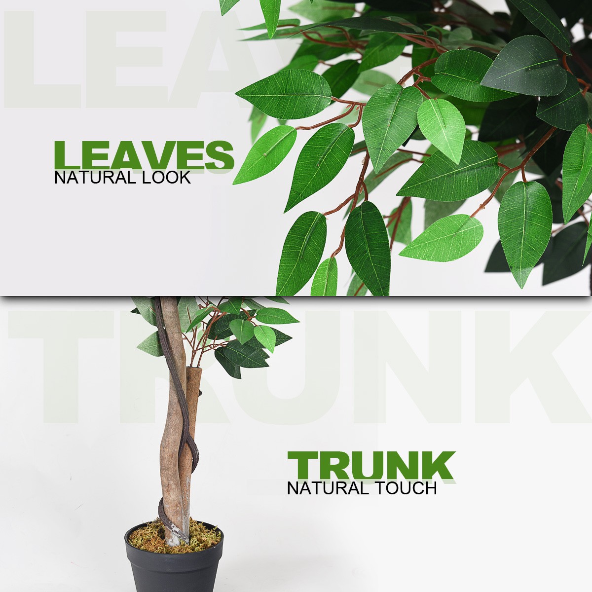 5.5-Ft Artificial Ficus Silk Tree w/Base Wood Trunks In/Outdoor Home Green Décor