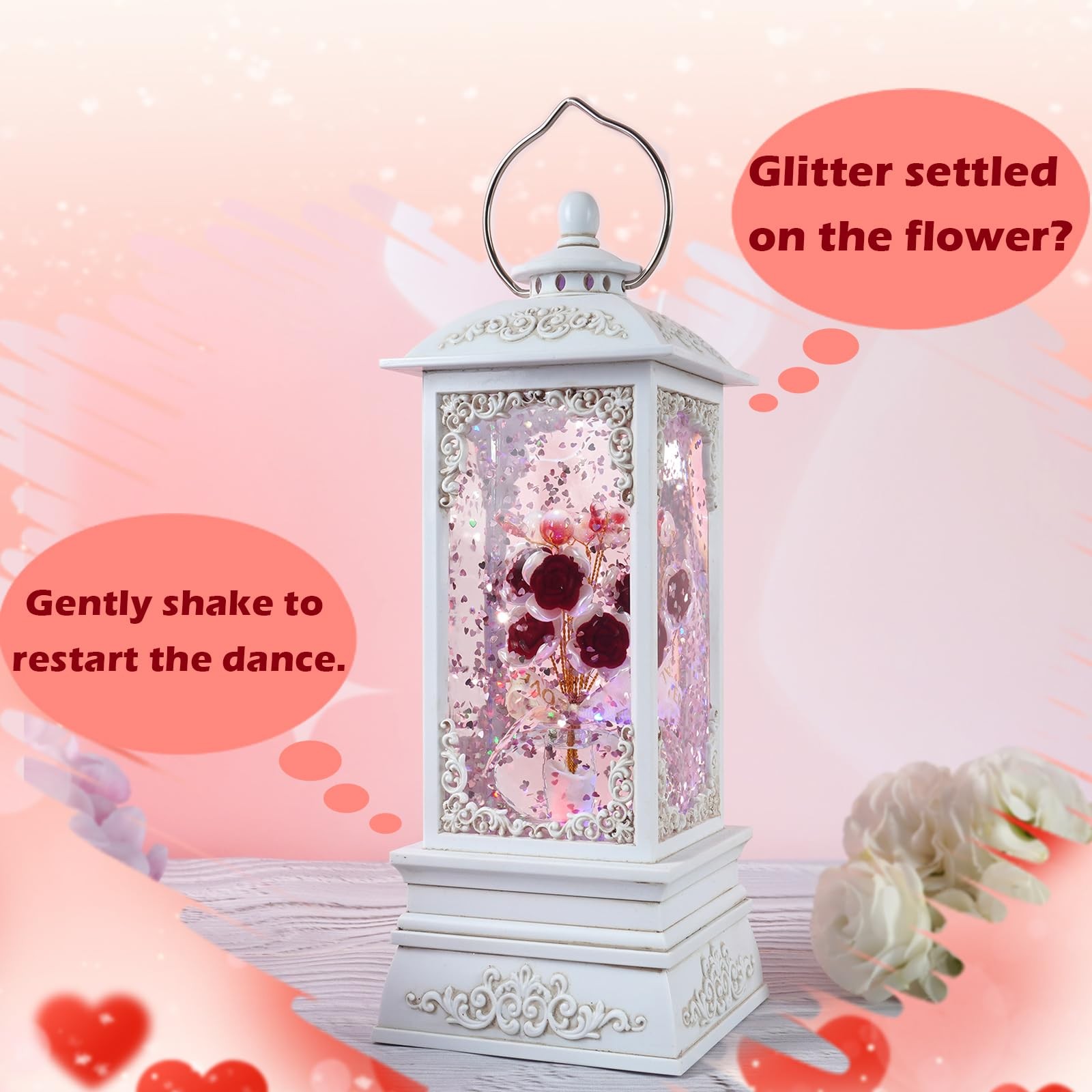 Red Rose Flower Snow Globe Lantern with RGB Color Changing Lights, Music & 6 …