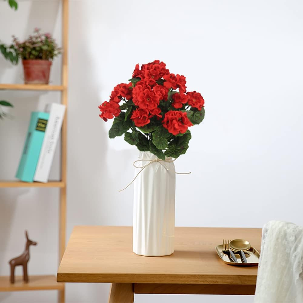 2 Pcs Artificial Red Geranium Bush Faux Flowers Geraniums Silk Flowers Outdoor P