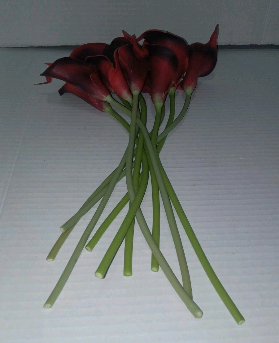 10~Stem Bundle Of Brick Red Real Touch 12″ CALLA LILLIE Artificial Flowers