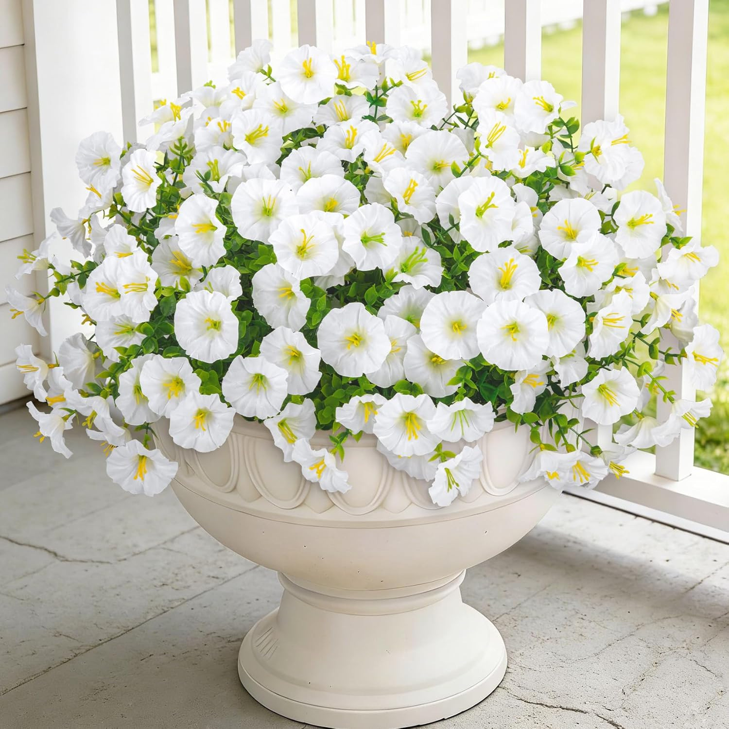 24 Bundles Artificial Flowers for Outdoors, Fake Silk Morning Glory Faux Eucalyp