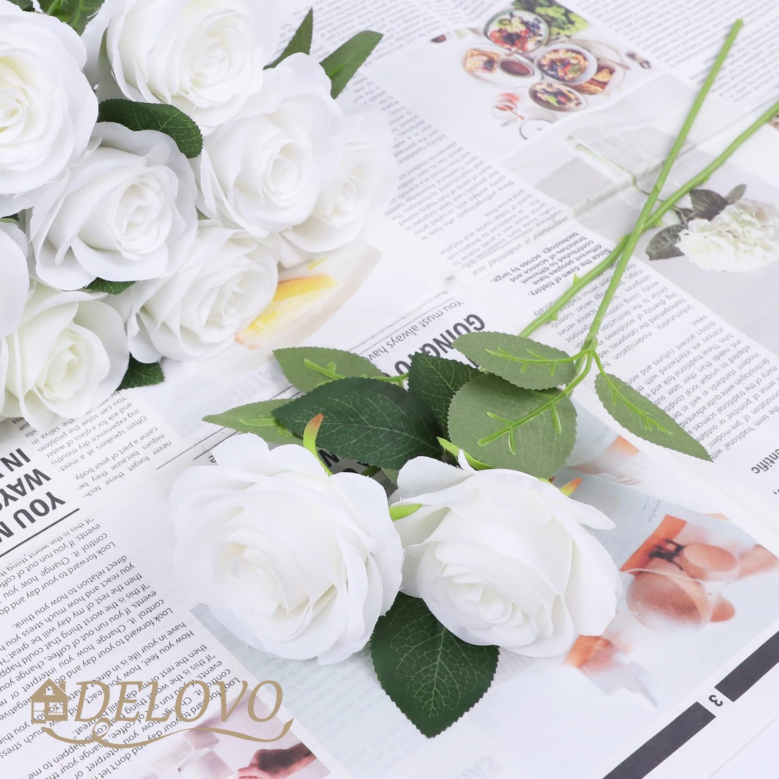 52pcs White Roses Artificial Flowers Ivory Fake Flowers Silk Roses with Stems…