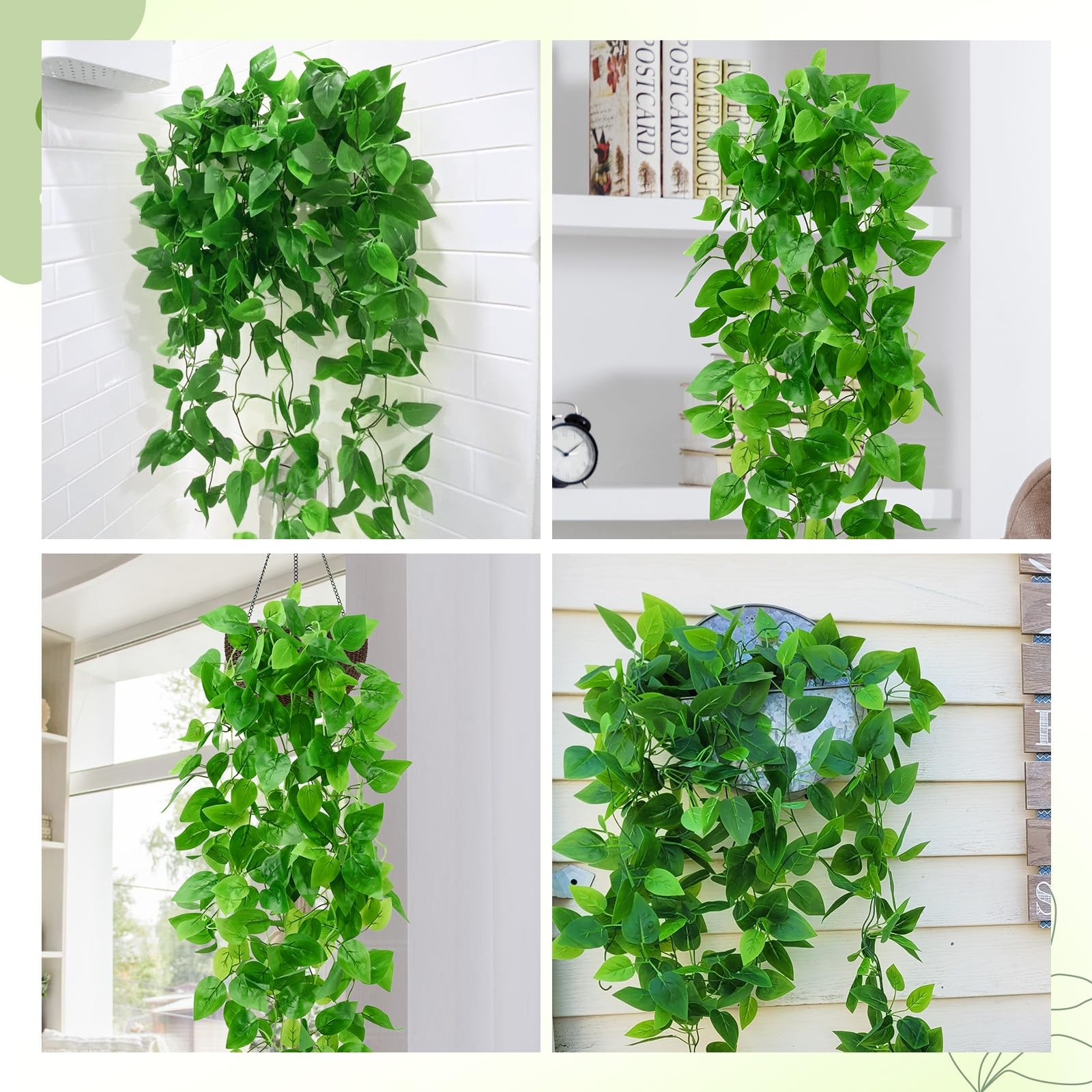 2Pcs Fake Hanging Plants, 9 Branch Artificial Hanging Plant, Lush Faux Pothos…