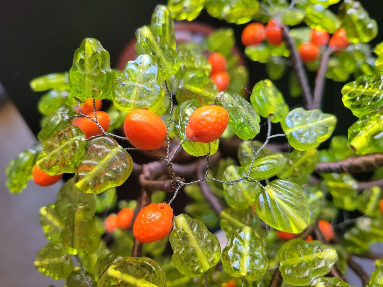 Handmade Orange Life Tree Sculpture with Czech Glass Beads
