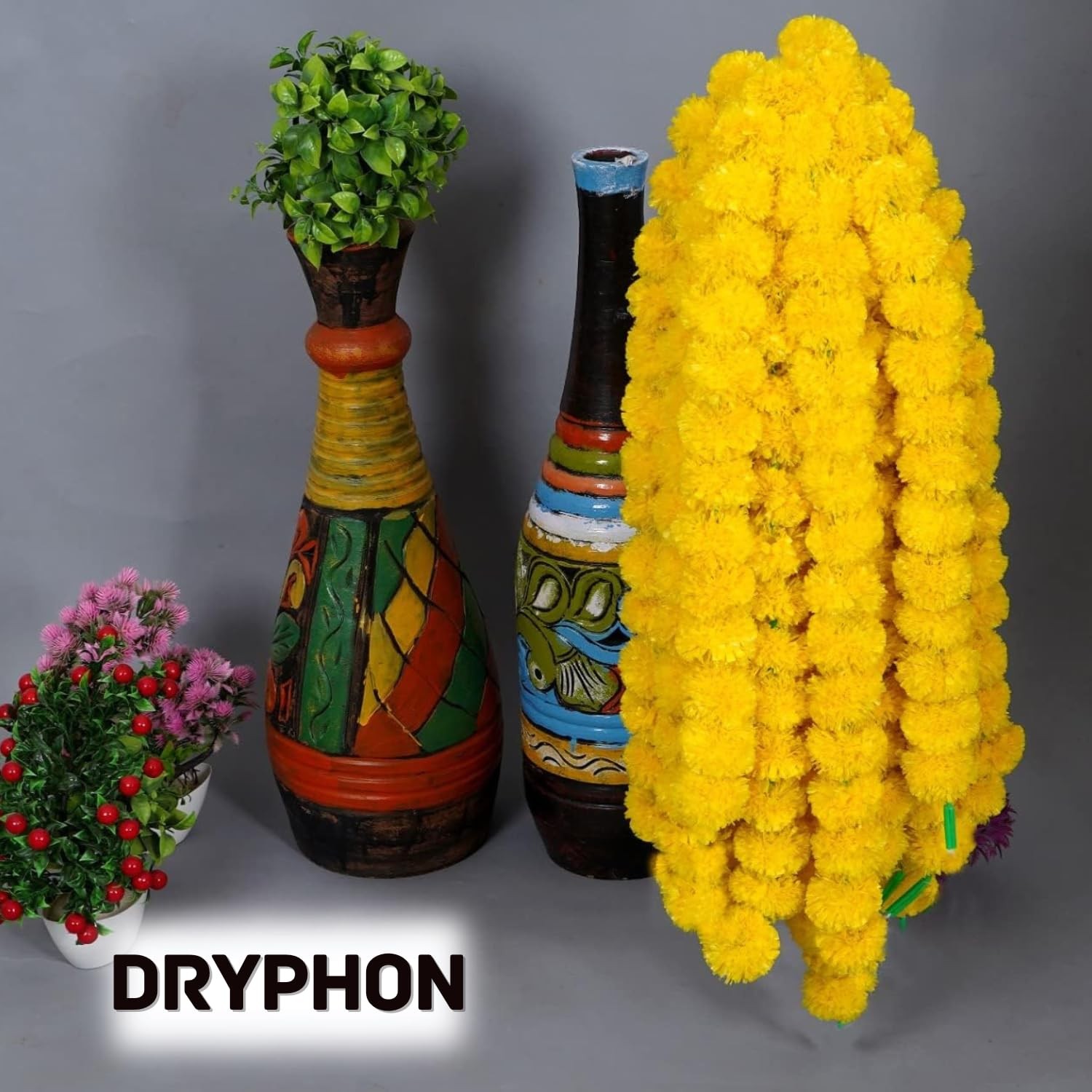 Dryphon Artificial Marigold Garland 5 Pc| Yellow Festival Decoration Pooja D�cor